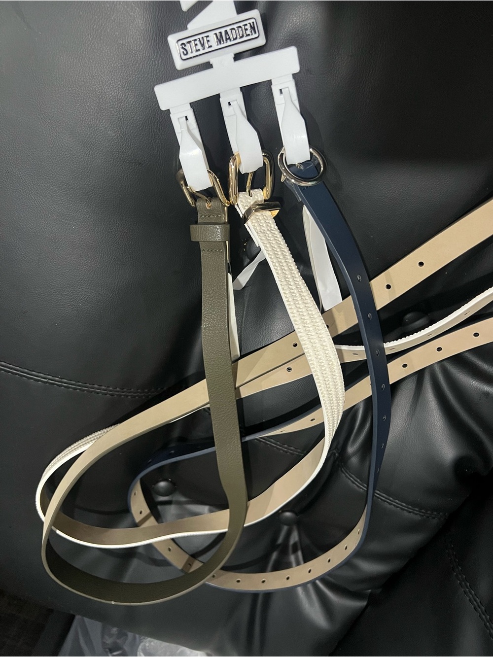 Steve Madden Olive, Navy & cream Slim Belt Set